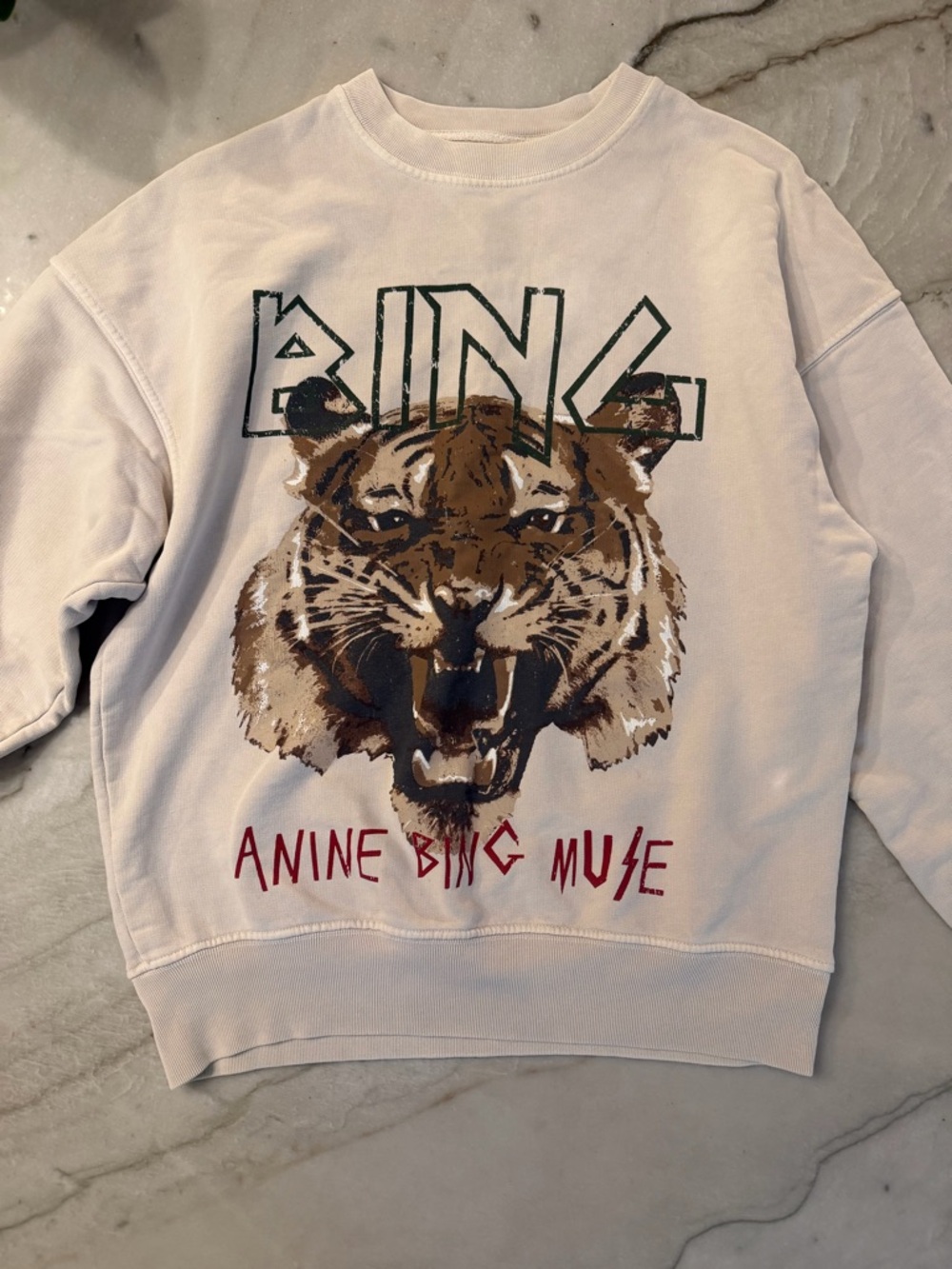 Anine Bing Cream Crewneck with Brown Tiger Graphic